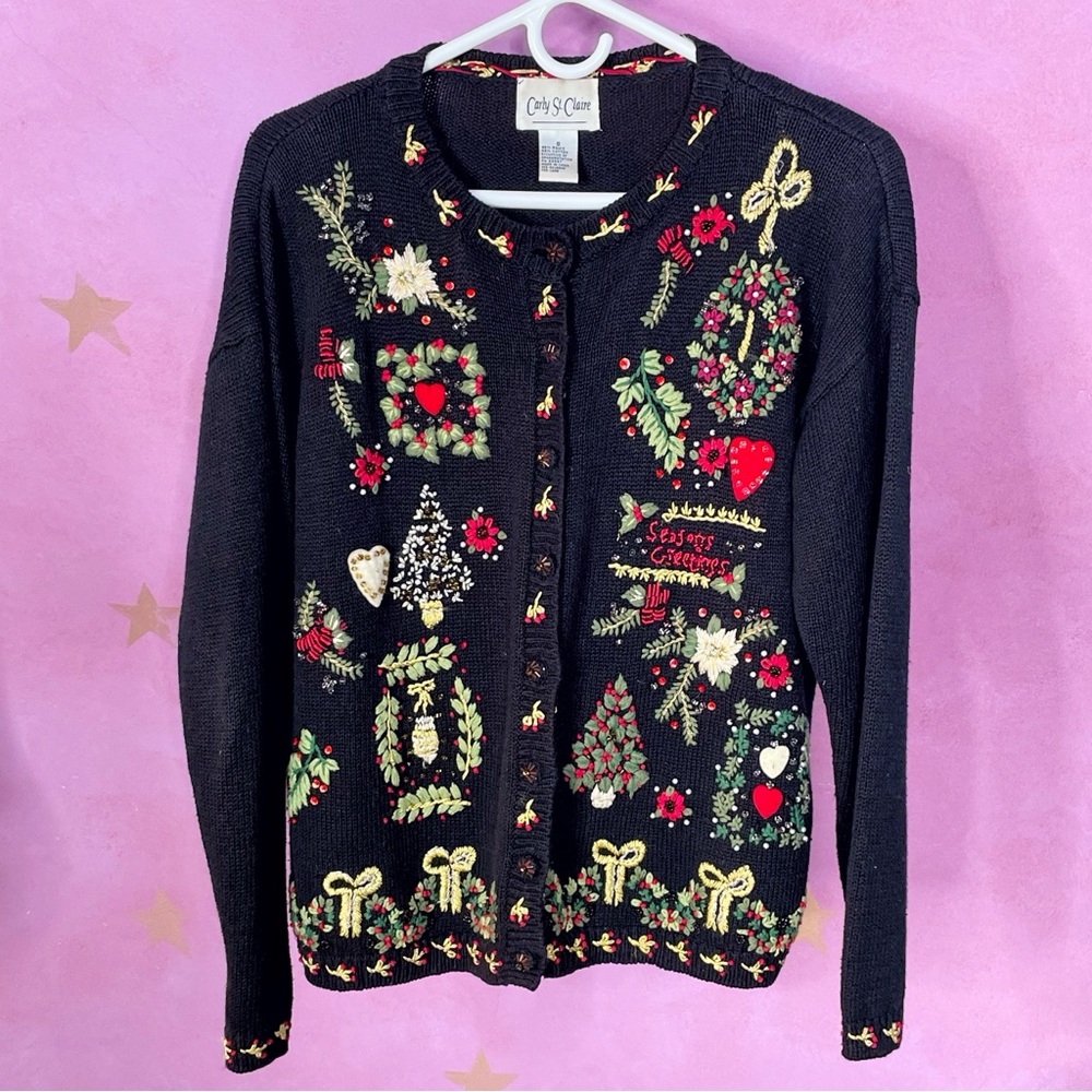 Carly St. Claire Holiday Christmas "Ugly" Cardigan Sequin Embellished Women's S